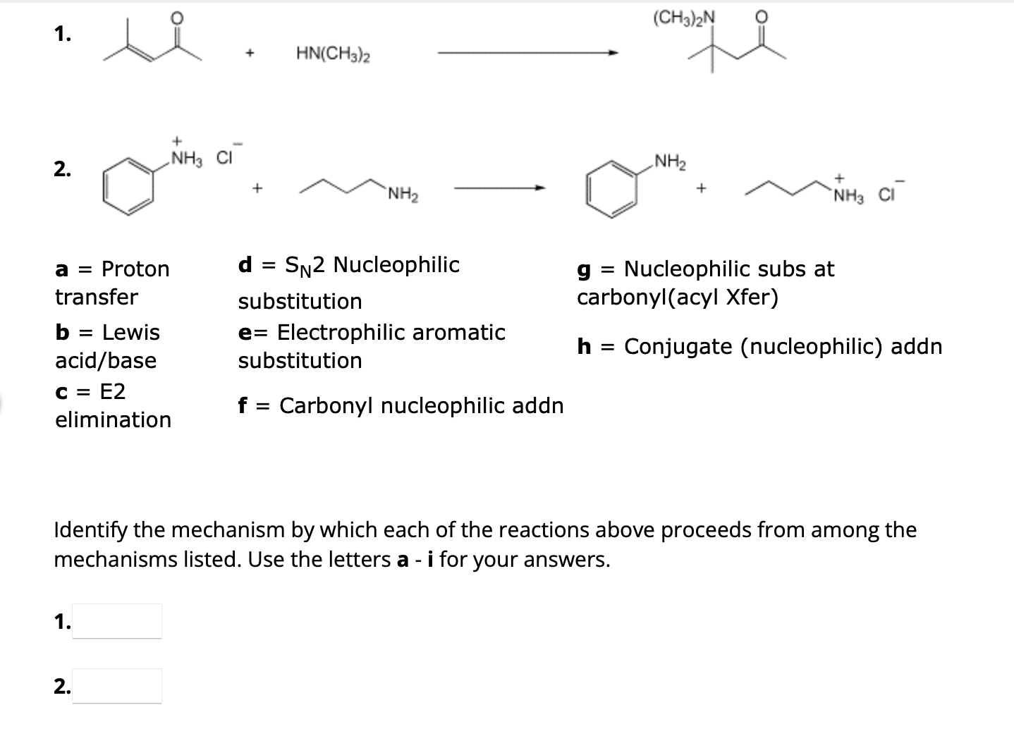 Solved 1. 2. a Proton transfer b Lewis acid base c E2 Chegg