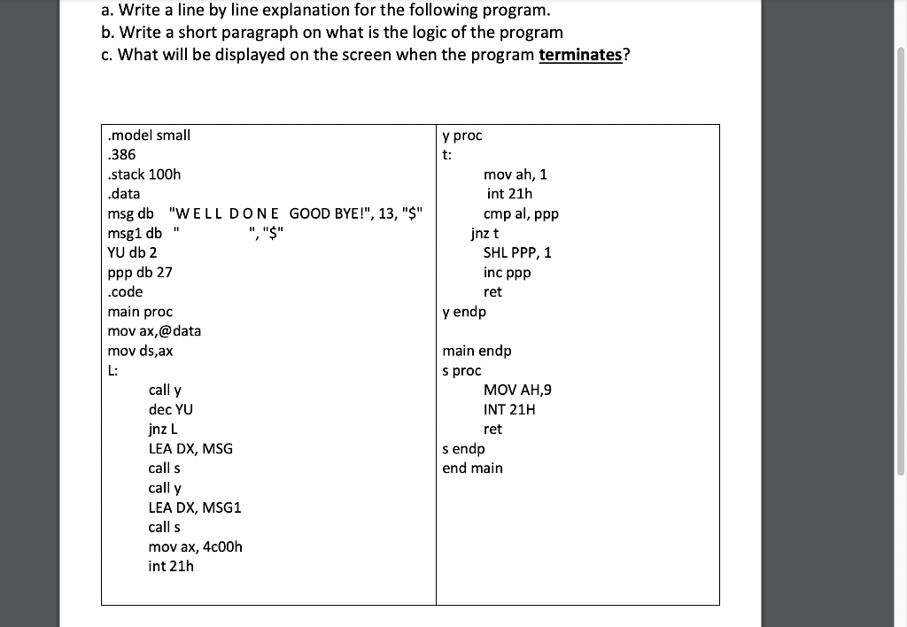 Solved a. Write a line by line explanation for the following | Chegg.com