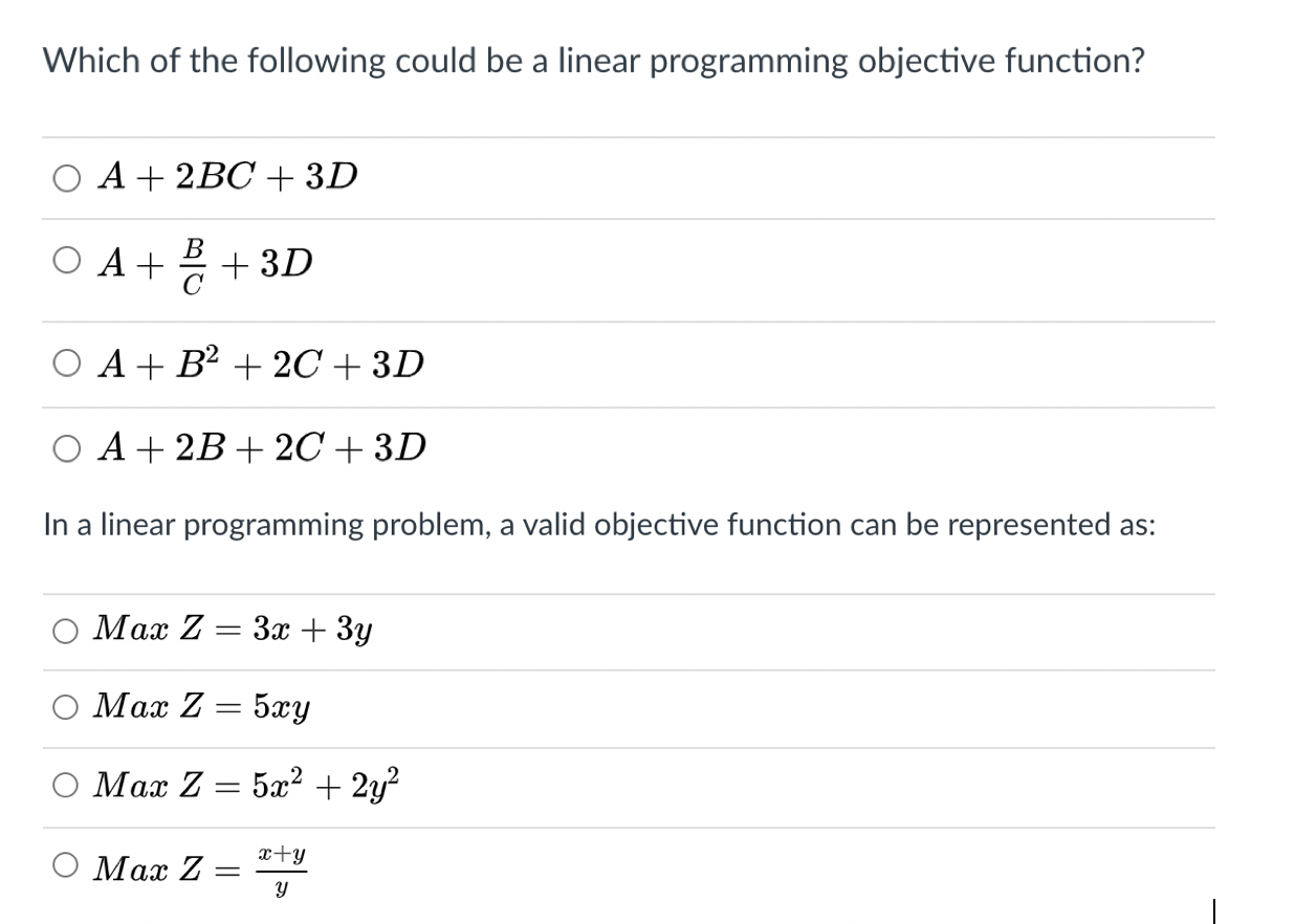 Solved Which Of The Following Could Be A Linear Programming | Chegg.com