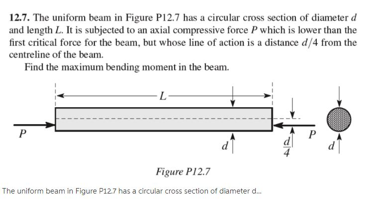 Solved 12.7. The uniform beam in Figure P12.7 has a circular | Chegg.com