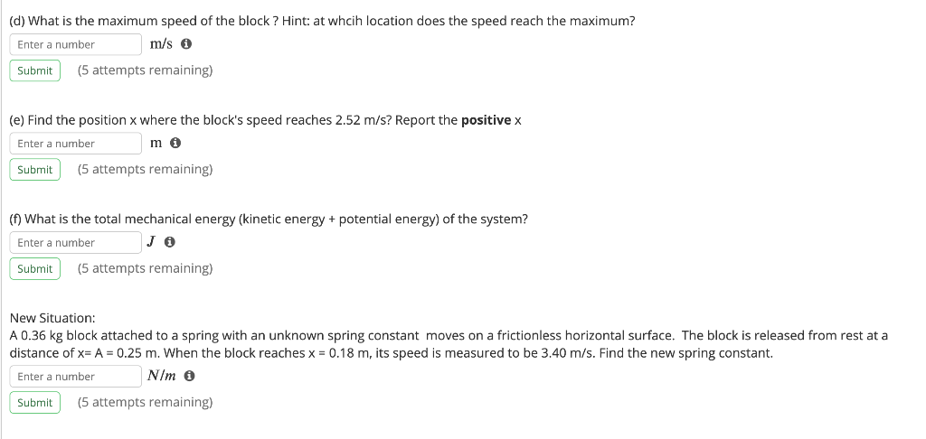 Solved Simple Harmonic Motion - Energy (Kinetic Energy, | Chegg.com