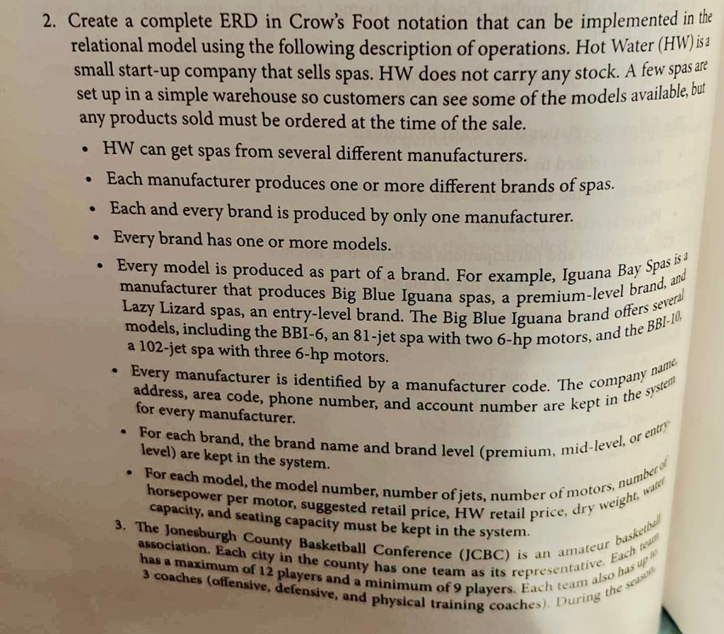 M02 Database Lab.docx - Create a Crows Foot ERD for each of the following  descriptions. Note that the word many merely means more than one in the