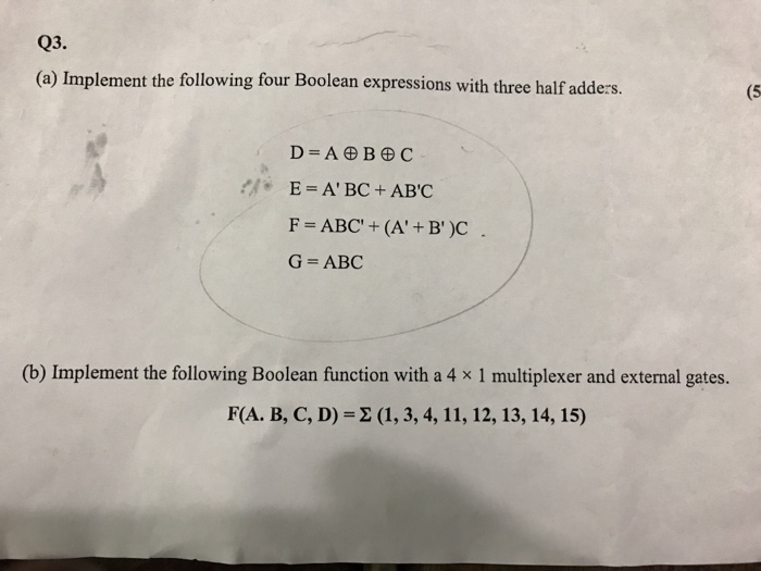 Solved (a) Implement the following Boolean function with a 4 | Chegg.com