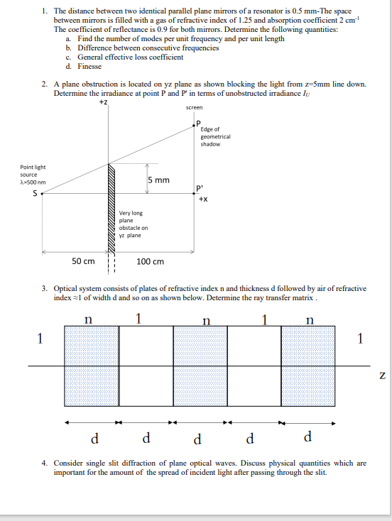 Solved 1. The distance between two identical parallel plane | Chegg.com