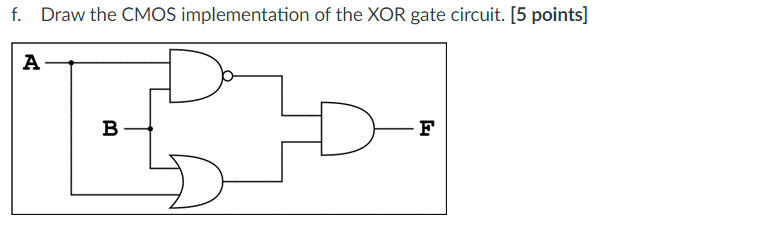 Solved f. Draw the CMOS implementation of the XOR gate | Chegg.com