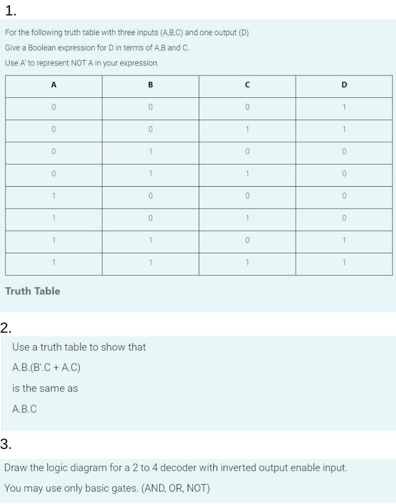 Solved For the following truth table with three inputs | Chegg.com