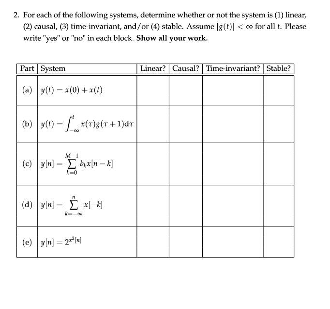 Solved 2. For each of the following systems, determine | Chegg.com