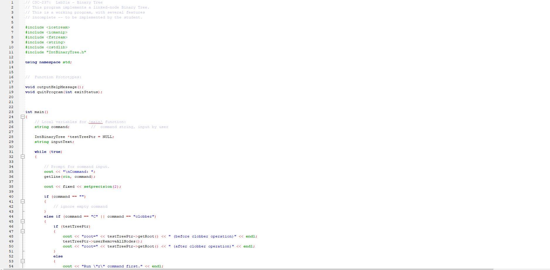 Solved CSC237 C++ Programming Lab21a Binary Trees This lab | Chegg.com
