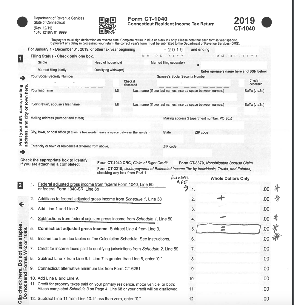 CT INDIVIDUAL TAX PROBLEM Compute the 2019 CT