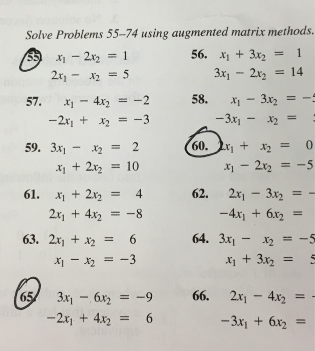 Solved Solve Problems 55-74 using augmented matrix methods. | Chegg.com