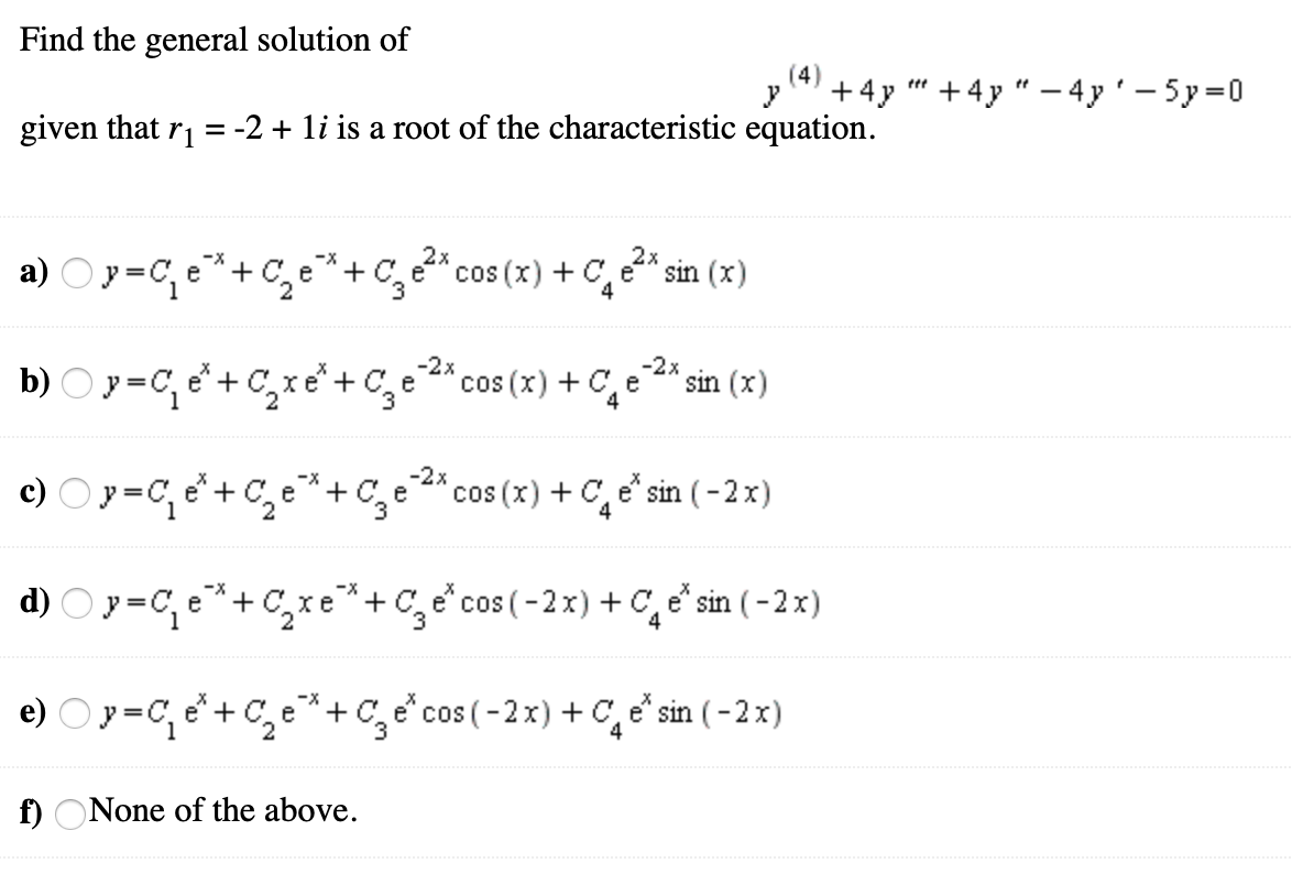 Solved Find the general solution of y (4) + 4 y + + 4 y " – | Chegg.com