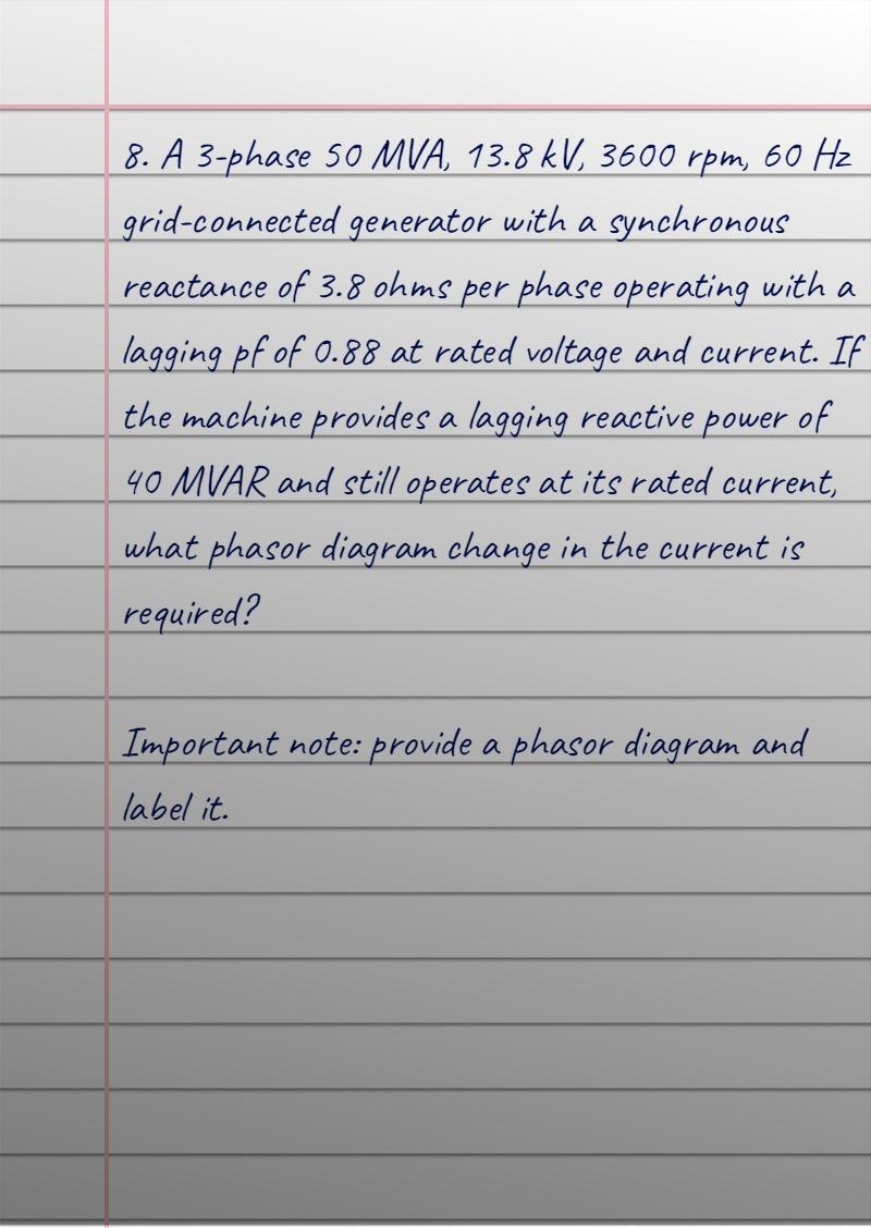 Solved 8. A 3-phase 50 MVA, 13.8 kV, 3600 rpm, 60 Hz | Chegg.com