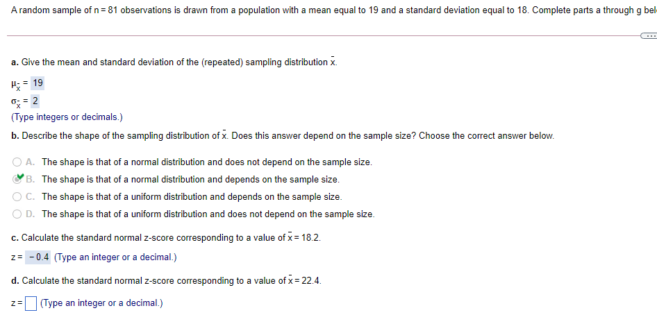 Solved A random sample of n=81 observations is drawn from a | Chegg.com