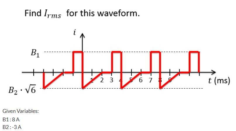 Solved Find Irms for this waveform. B1 2 3 * 6 7 8 t (ms) | Chegg.com