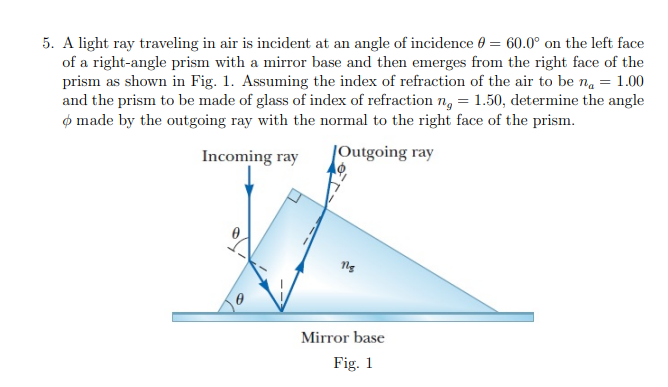 Solved 5. A light ray traveling in air is incident at an | Chegg.com