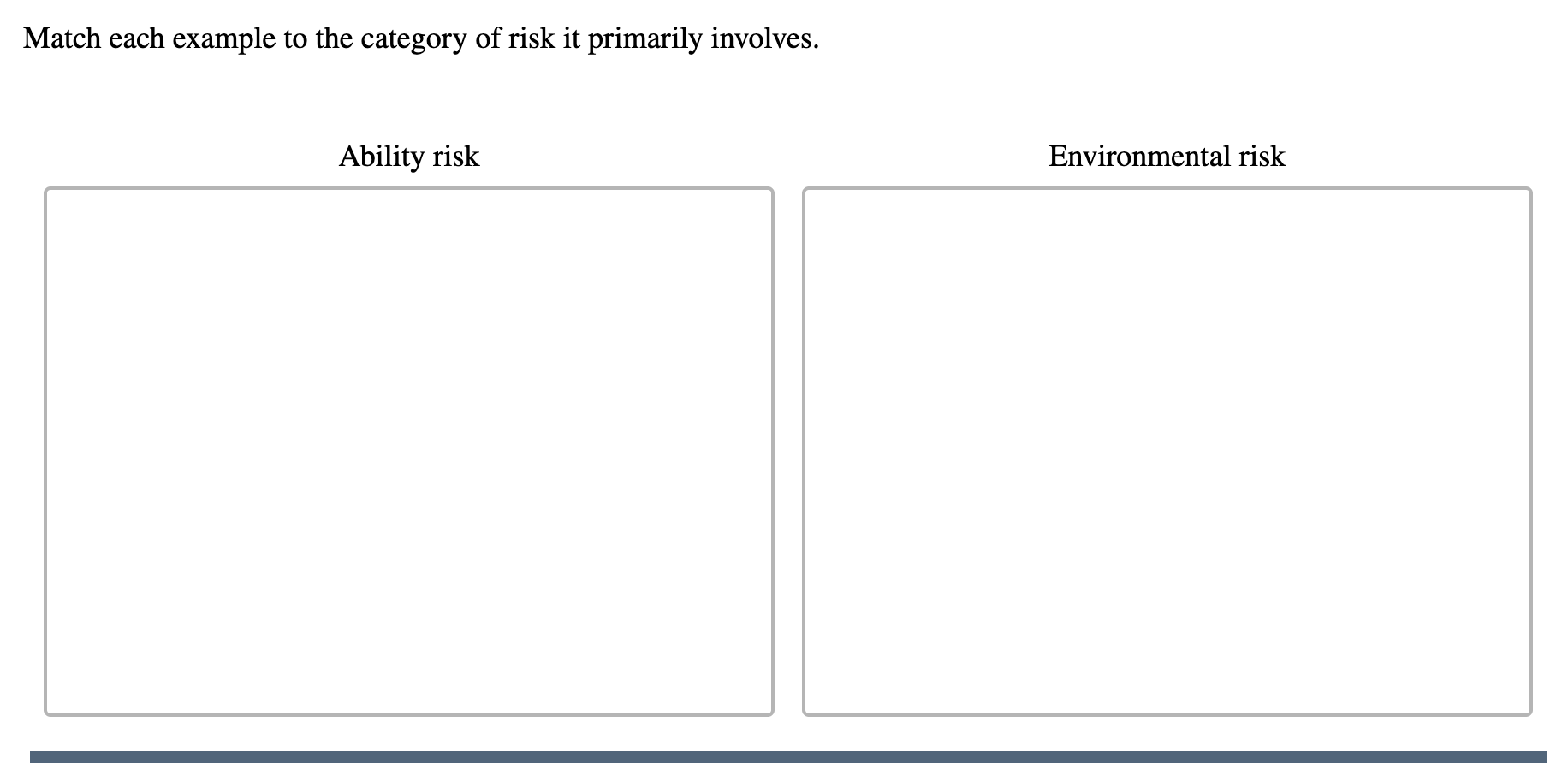 Solved Match Each Example To The Category Of Risk It | Chegg.com