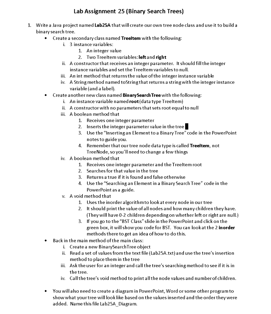 Solved Lab Assignment 25 (Binary Search Trees) • 1. Write a | Chegg.com