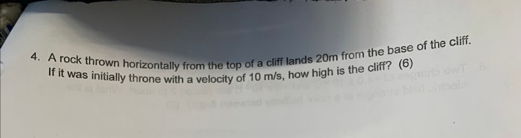 Solved 4. A rock thrown horizontally from the top If it was | Chegg.com