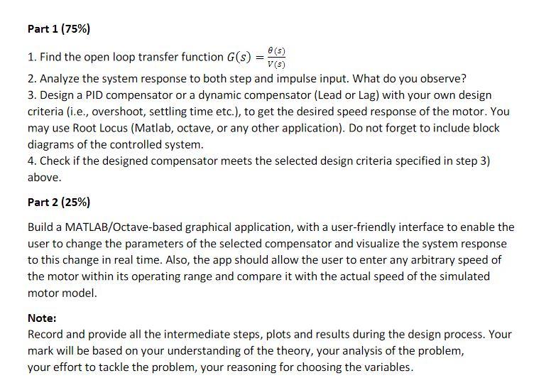 Solved Speed Control of Electric Motor The above physical | Chegg.com
