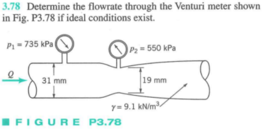 Solved 3.78 Determine the flowrate through the Venturi meter | Chegg.com