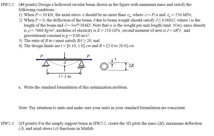 Solved 2: (40 points) Design a hollowed circular beam shown | Chegg.com
