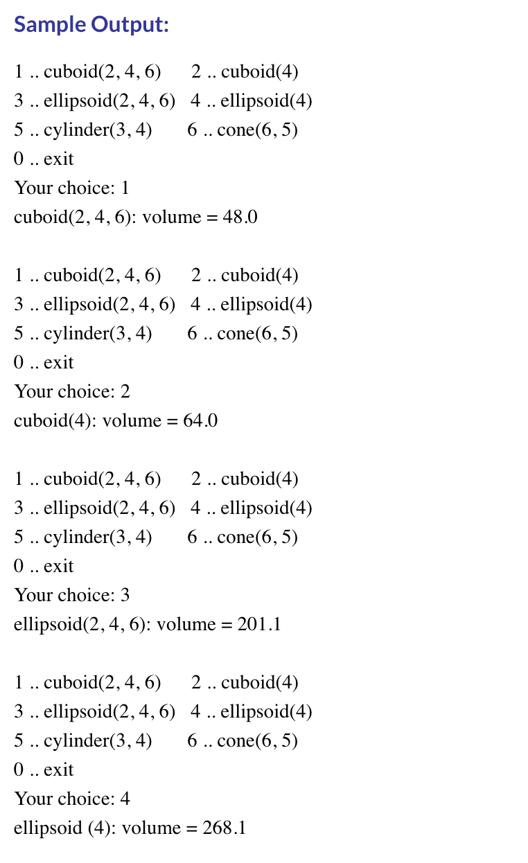 Volumes.java Implement the class as described in the | Chegg.com