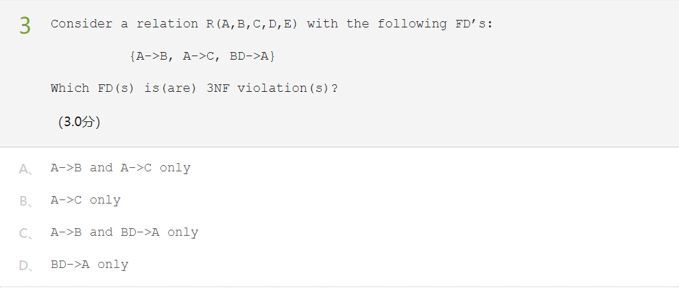 Solved 3 Consider a relation R (A, B, C, D, E) with the | Chegg.com