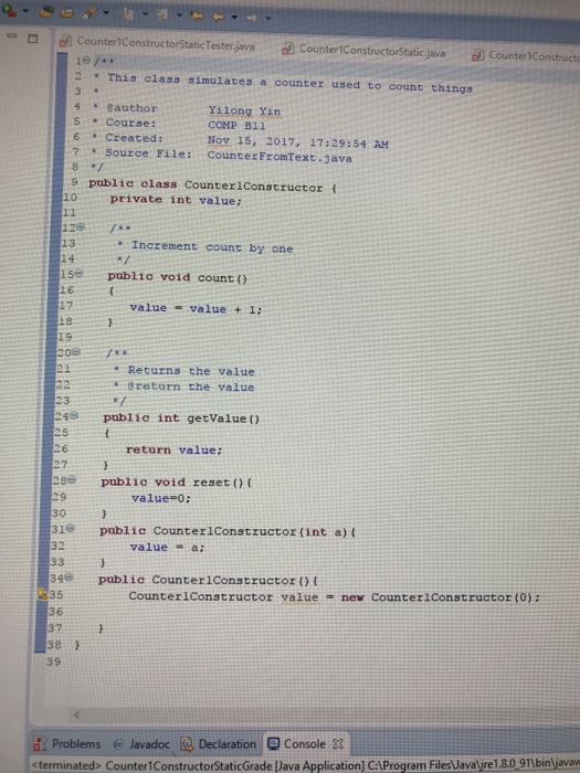 Solved COMP B11 Counter1ConstructorStatic In Class Program | Chegg.com