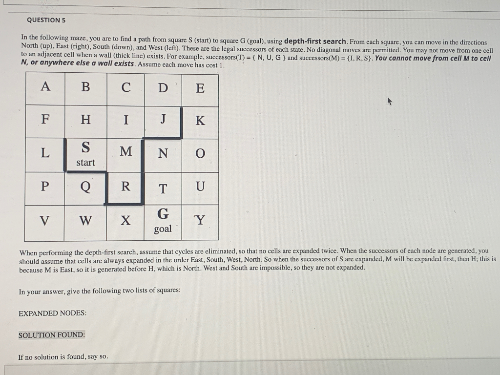 QUESTION 5 In the following maze, you are to find a | Chegg.com