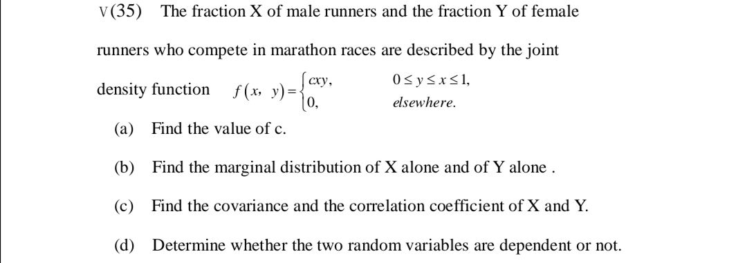 Solved V(35) The fraction X of male runners and the fraction | Chegg.com