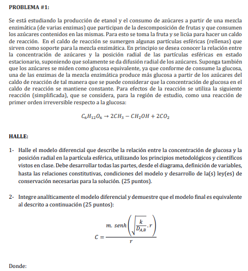 PROBLEMA #1: Se está estudiando la producción de etanol y el consumo de azúcares a partir de una mezcla enzimática (de varias