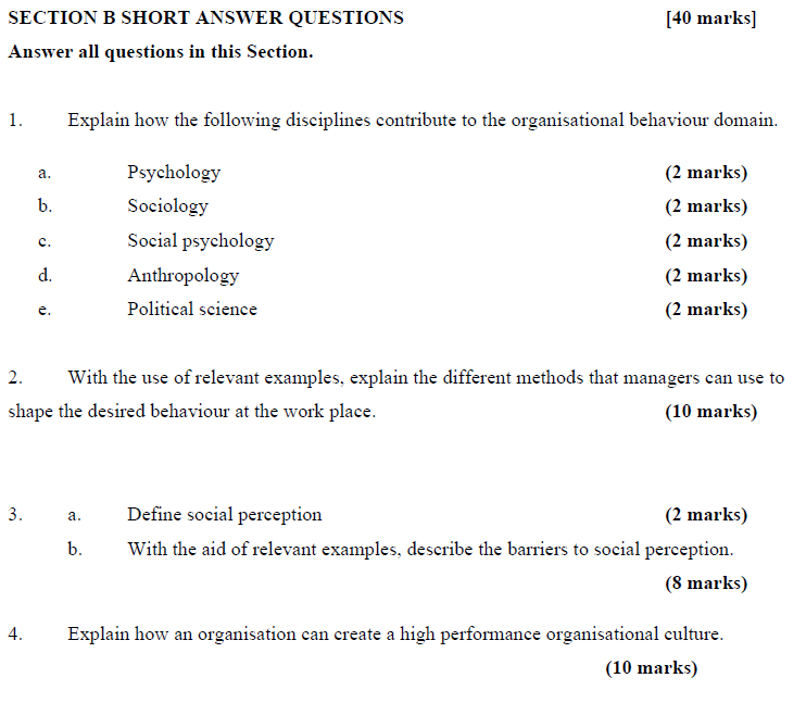 Solved SECTION B SHORT ANSWER QUESTIONS [40 Marks] Answer | Chegg.com