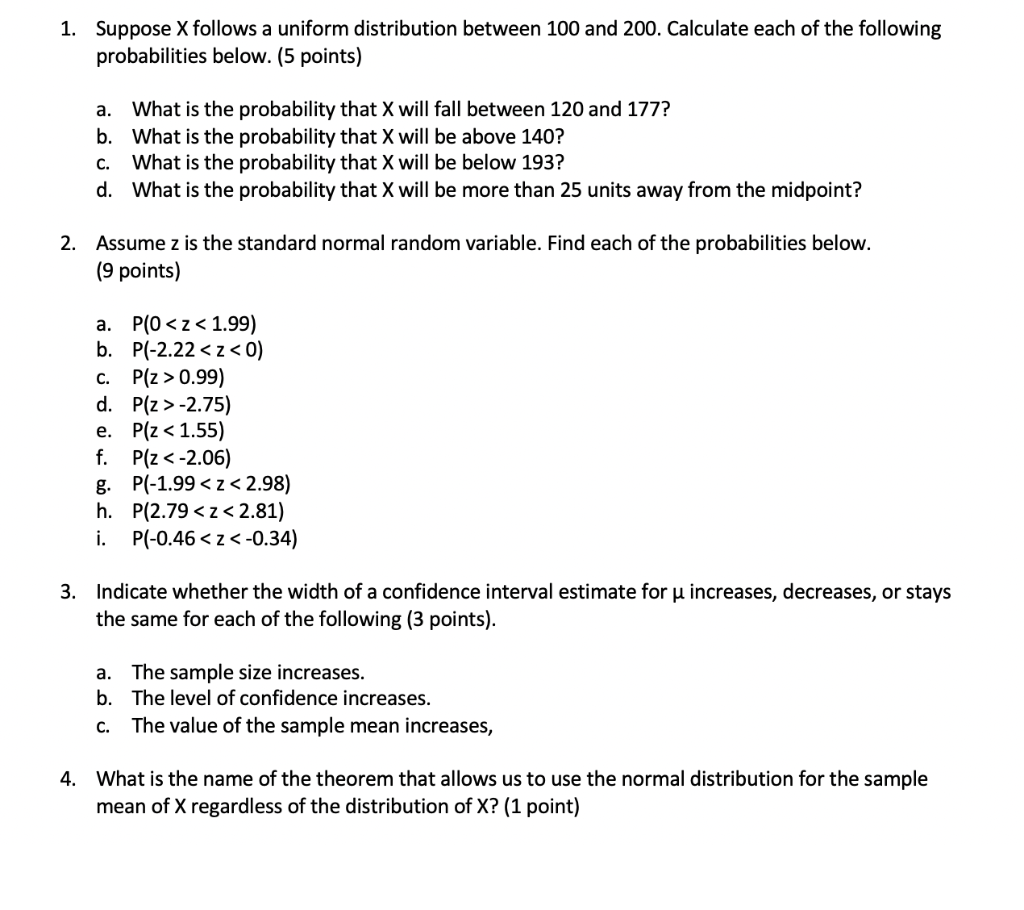 Solved 1 Suppose X Follows A Uniform Distribution Between Chegg Com