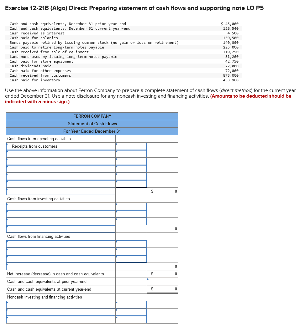 Solved Exercise 12-21B (Algo) Direct: Preparing statement of | Chegg.com