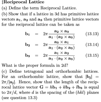 Solved Reciprocal Lattice (a) Define The Term Reciprocal | Chegg.com