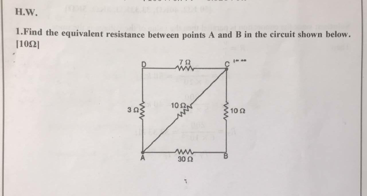 Solved H.W. 1.Find the equivalent resistance between points | Chegg.com