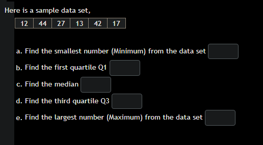 Solved Here is a sample data set, 12 44 27 13 42 17 a. Find | Chegg.com