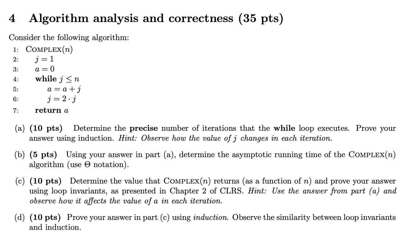 Solved 4 Algorithm Analysis And Correctness (35 Pts) | Chegg.com