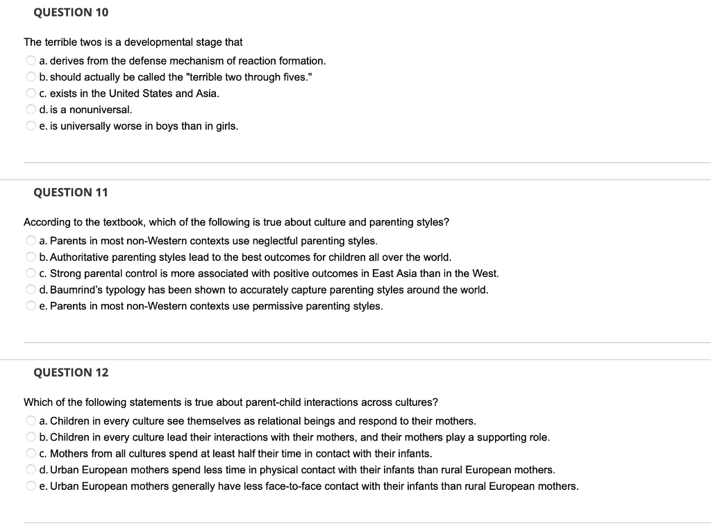 Solved QUESTION 10 The terrible twos is a developmental | Chegg.com