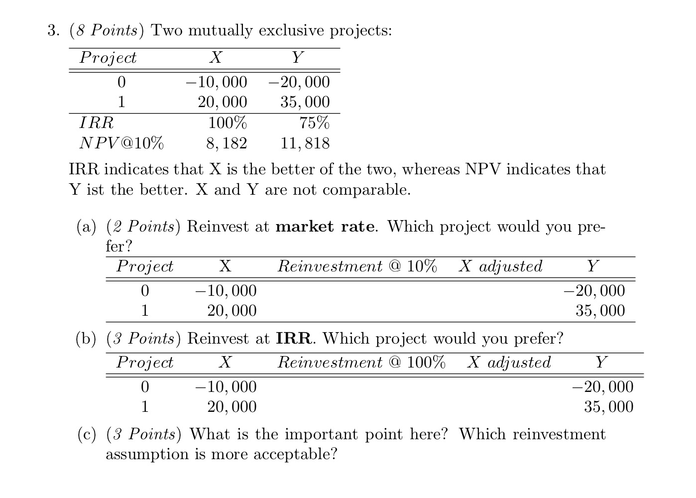 Solved 3. (8 Points) Two Mutually Exclusive Projects: IRR | Chegg.com