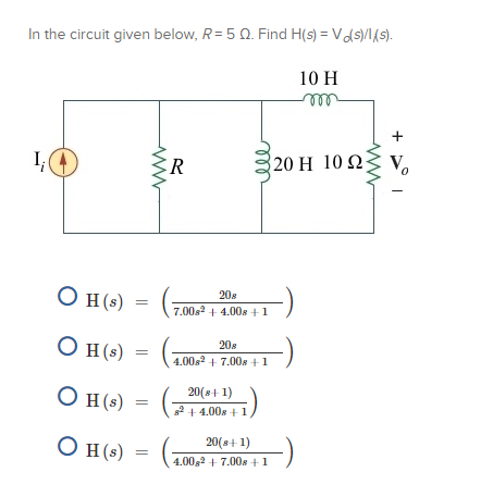 Solved In The Circuit Given Below, R=5 Ω. Find H(s) | Chegg.com