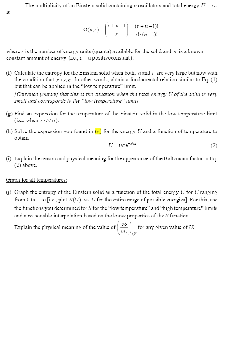 Solved The Multiplicity Of An Einstein Solid Containing N | Chegg.com