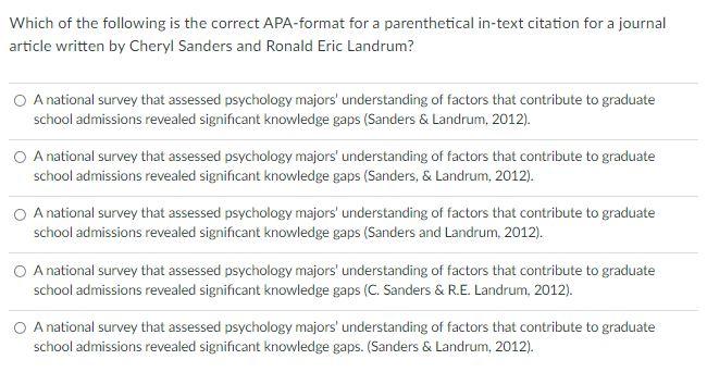 Solved Which of the following is the correct APA-format for 