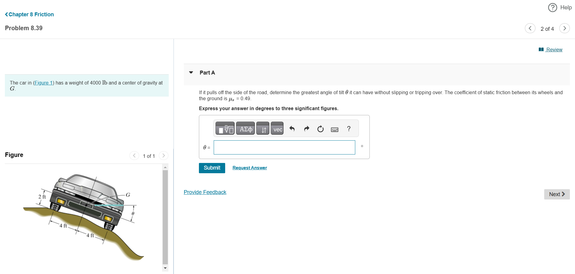 Solved Problem 8.39The car in (Figure 1) ﻿has a weight of | Chegg.com