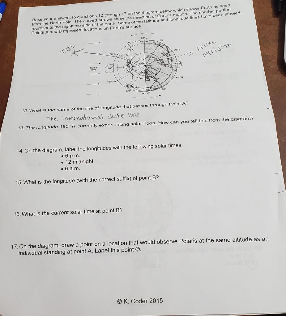Solved Base your answers to questions 12 through 17 on the | Chegg.com