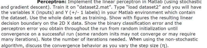 Perceptron: Implement the linear perceptron in Matlab | Chegg.com