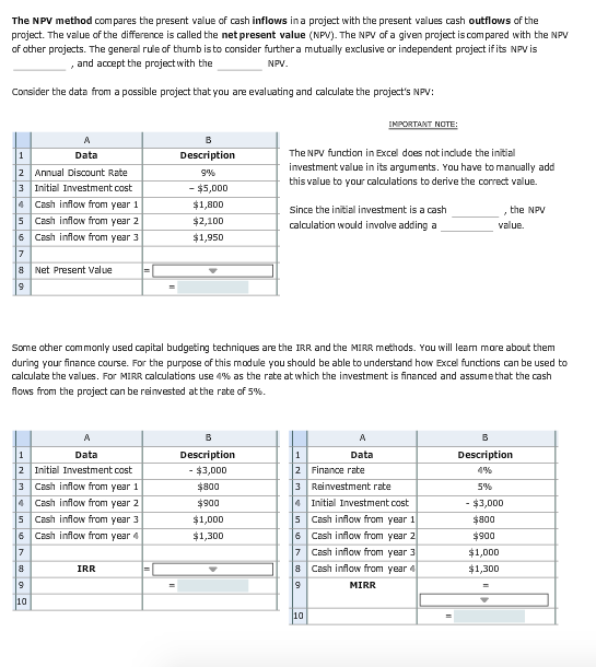 Solved The NPV method com pares the present value of cash | Chegg.com