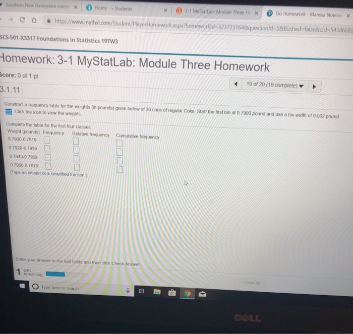 Solved × | (D 3-1 MyStatlab. Module Three H @ Do Homework , | Chegg.com
