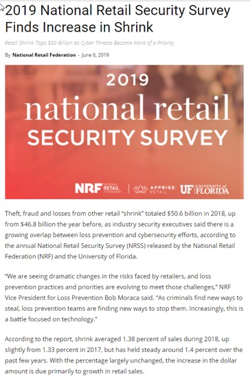 Solved According to the 2019 National Retail Security Survey | Chegg.com