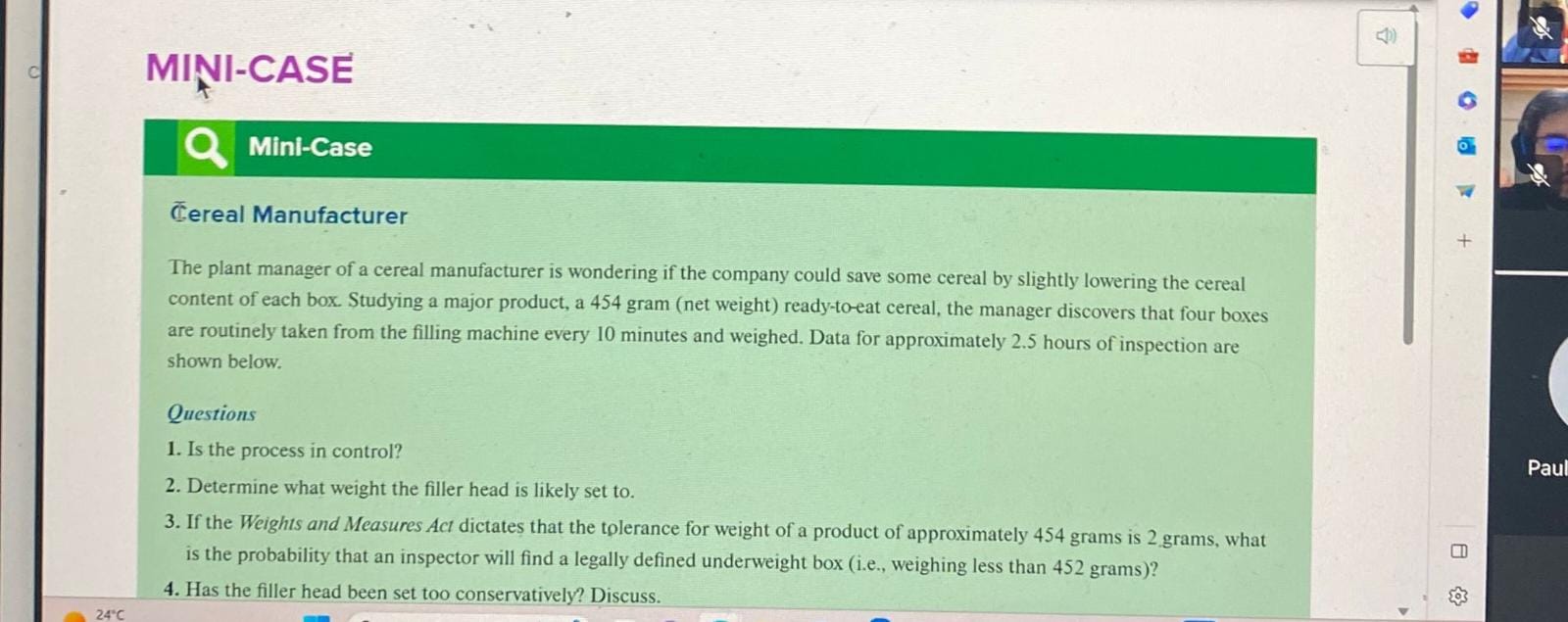 Solved Cereal Manufacturer The plant manager of a cereal | Chegg.com